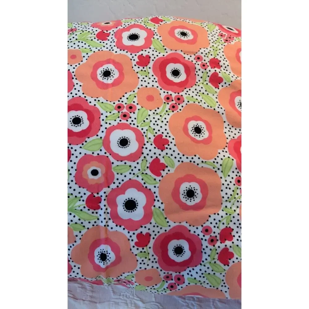 Handmade Floral Flannel Pillowcase - Coral Blooms, Polka Dot Border